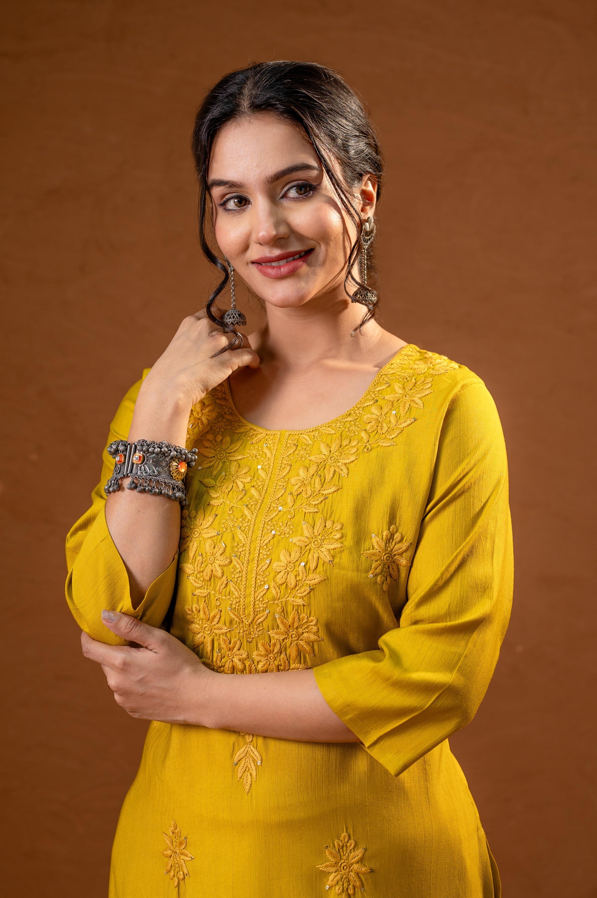 Juniper Mustard Tonal Sequin Embellished Straight Kurta Set - Distacart