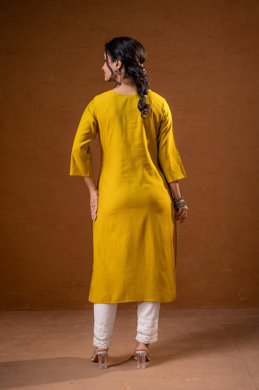 Juniper Mustard Tonal Sequin Embellished Straight Kurta Set - Distacart