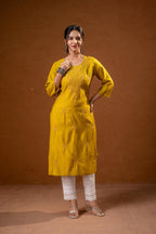 Juniper Mustard Tonal Sequin Embellished Straight Kurta Set - Distacart