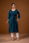 Juniper Teal Tonal Sequin Embellished Straight Kurta Set - Distacart