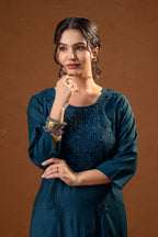 Juniper Teal Tonal Sequin Embellished Straight Kurta Set - Distacart
