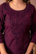 Juniper Wine Tonal Sequin Embellished Straight Kurta Set - Distacart