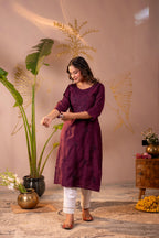 Juniper Wine Tonal Sequin Embellished Straight Kurta Set - Distacart