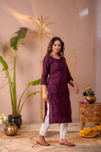 Juniper Wine Tonal Sequin Embellished Straight Kurta Set - Distacart