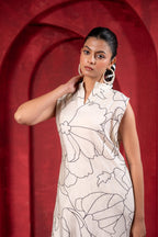 Juniper White & Black Floral Printed Sleeveless Straight Kurta Set - Distacart