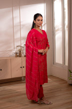 Juniper Fuchsia Solid Embroidered Straight Kurta Pant And Dupatta Set With Thread Work - Distacart
