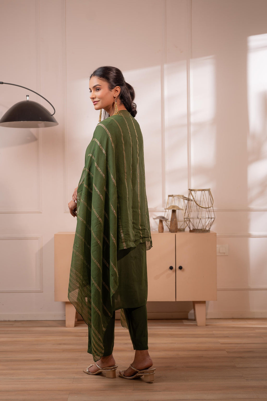 Juniper Green Solid Embroidered Straight Kurta Pant And Dupatta Set With Thread Work - Distacart
