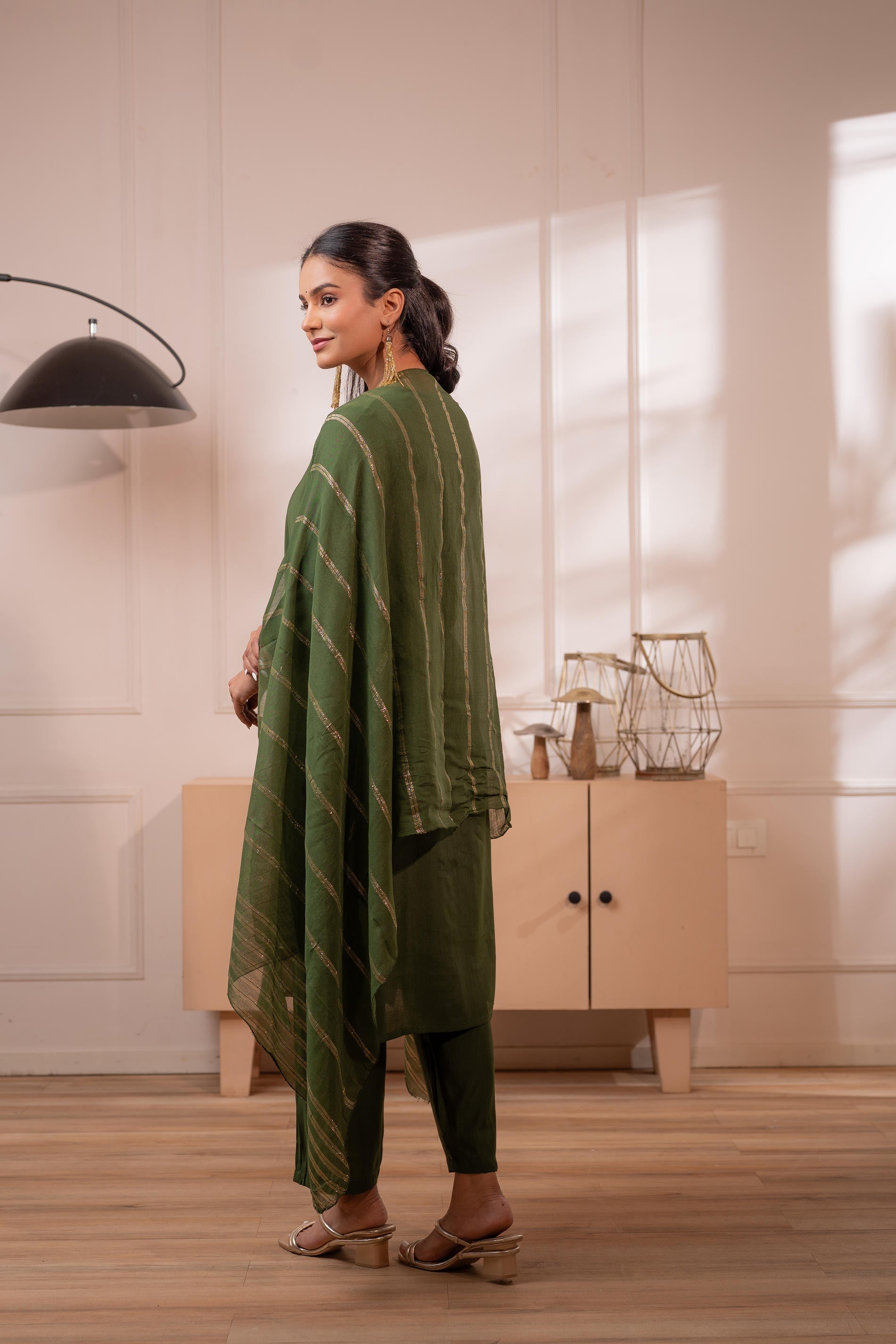 Juniper Green Solid Embroidered Straight Kurta Pant And Dupatta Set With Thread Work - Distacart