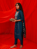 Juniper Indigo Poly Viscose Straight Kurta Pant And Dupatta Set With Thread & Sequence Work - Distacart