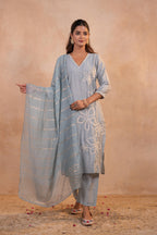 Juniper Grey Serenity Embroidered Suit Set - Distacart