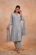 Juniper Grey Serenity Embroidered Suit Set - Distacart