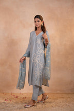 Juniper Grey Serenity Embroidered Suit Set - Distacart