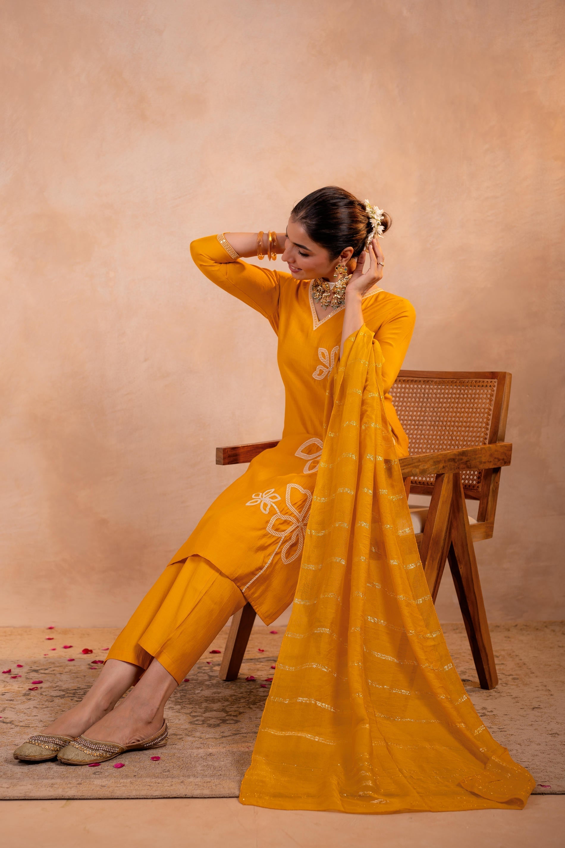 Juniper Mustard Serenity Embroidered Suit Set - Distacart