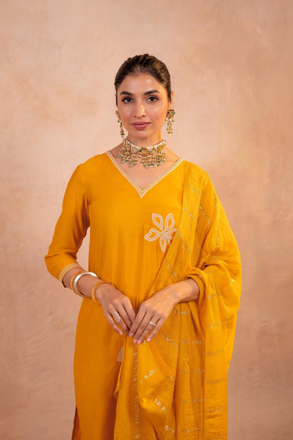 Juniper Mustard Serenity Embroidered Suit Set - Distacart
