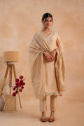 Juniper Beige Poly Viscose Straight Kurta Pant And Dupatta Set With Zari, Thread & Sequence Work - Distacart