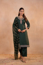 Juniper Bottle Green Serenity Embroidered Suit Set - Distacart