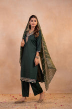 Juniper Bottle Green Serenity Embroidered Suit Set - Distacart