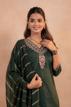 Juniper Bottle Green Serenity Embroidered Suit Set - Distacart