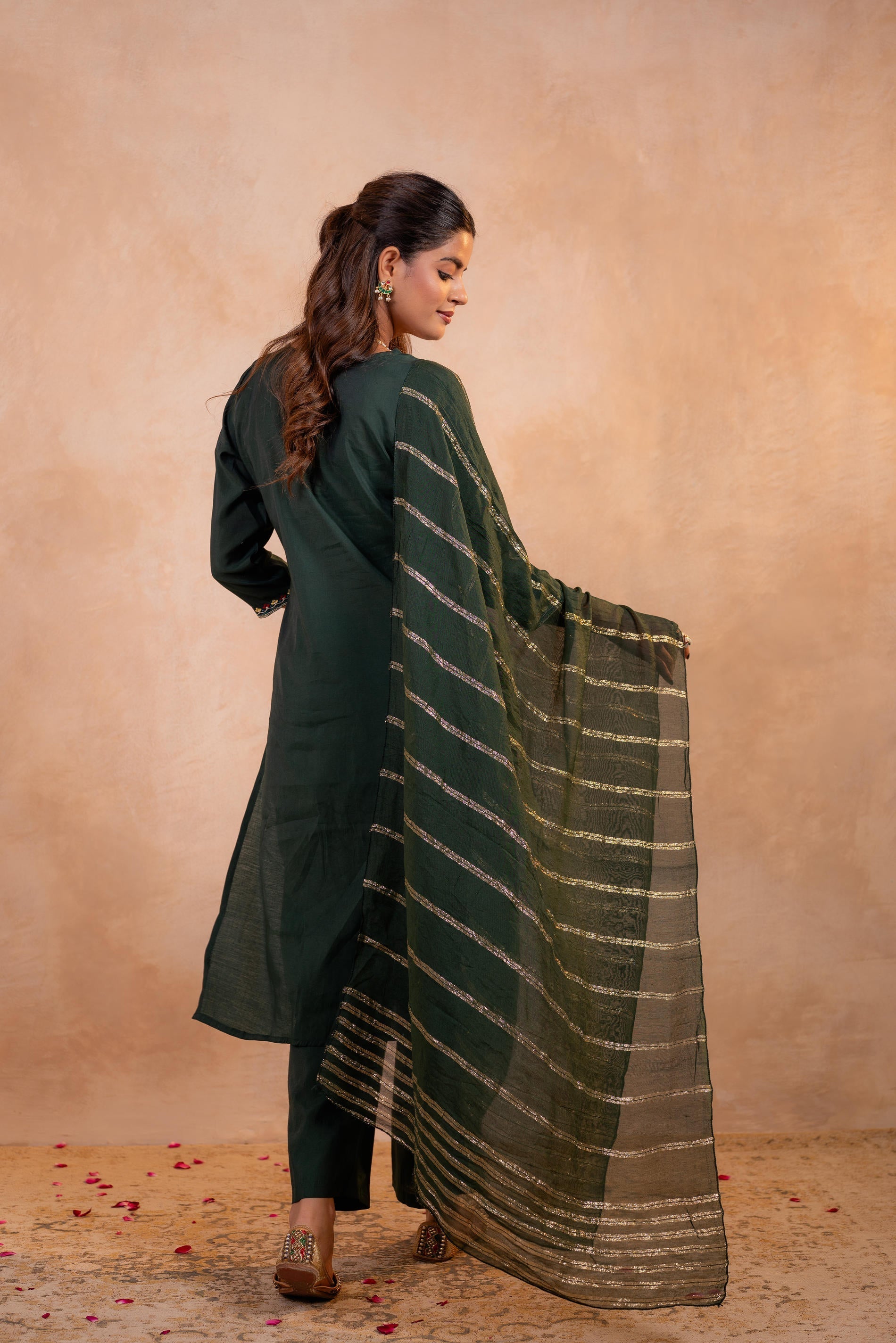 Juniper Bottle Green Serenity Embroidered Suit Set - Distacart