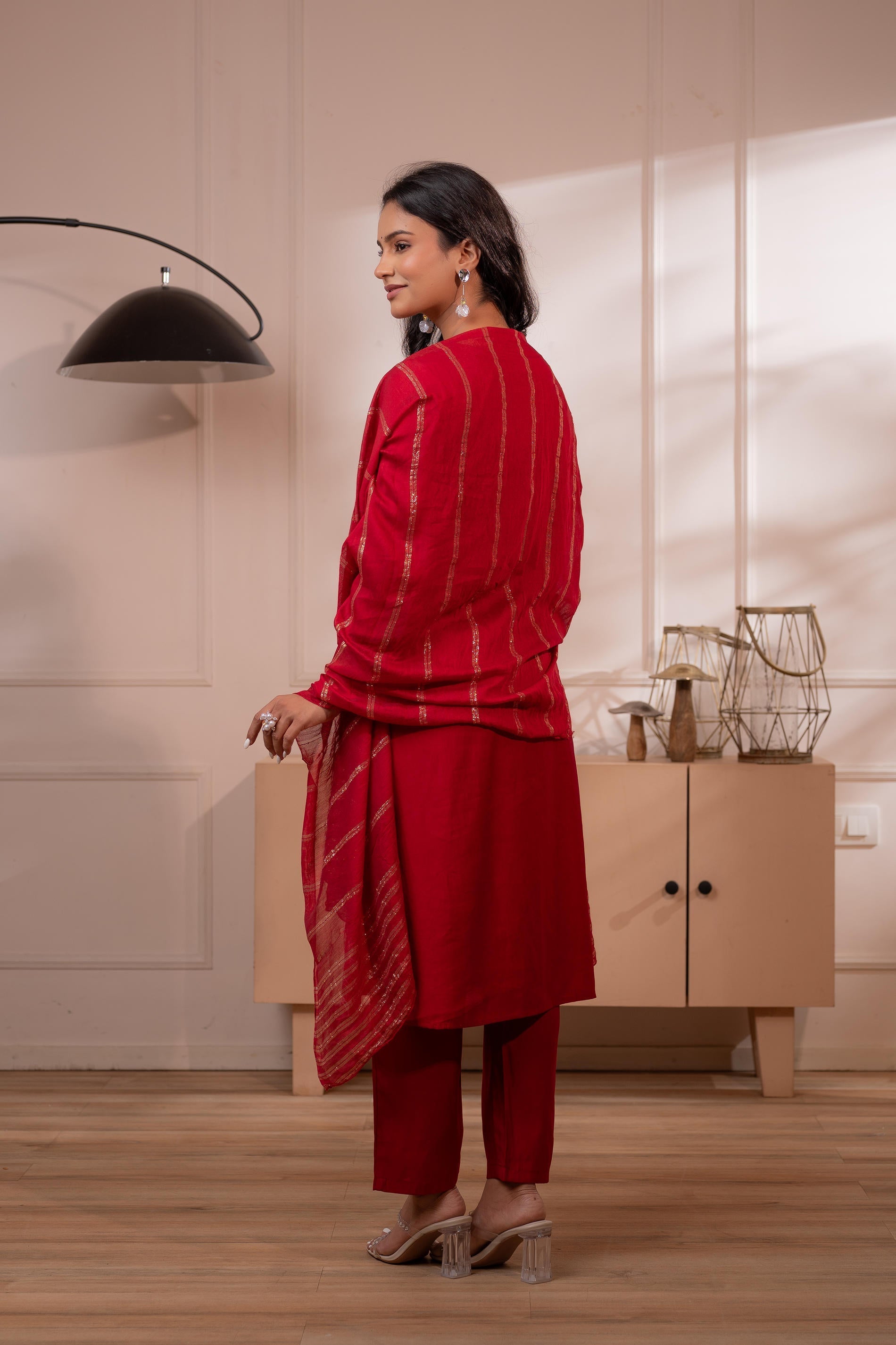 Juniper Maroon Solid Embroidered Straight Kurta Pant And Dupatta Set With Thread Work - Distacart