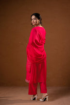Juniper Fuchsia Zari Embroidered Straight Kurta Set With Matching Pant & Dupatta - Distacart