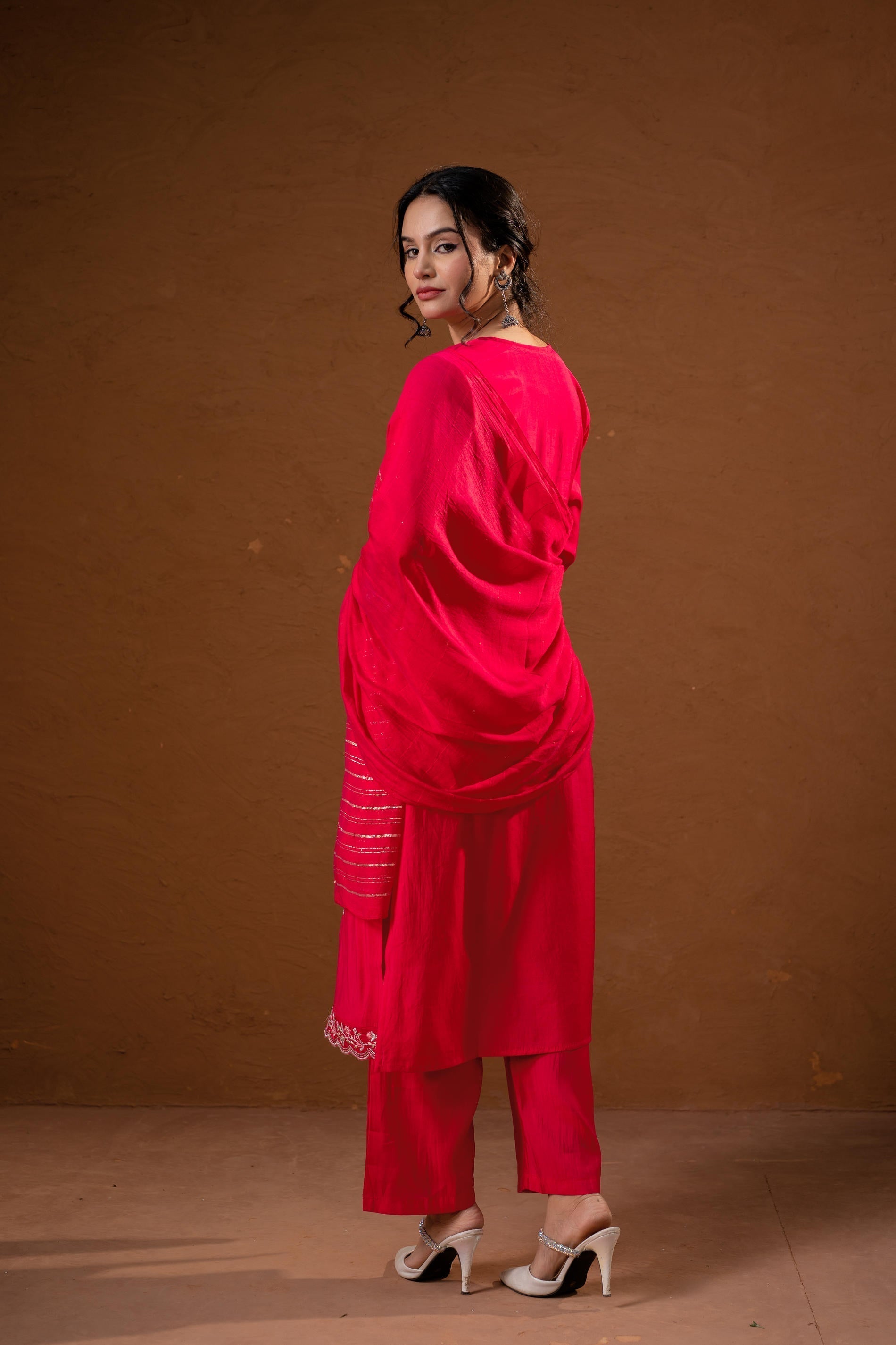Juniper Fuchsia Zari Embroidered Straight Kurta Set With Matching Pant & Dupatta - Distacart