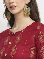 Rudra Bazaar Gold Printed Flared Anarkali Maroon kurti - Distacart