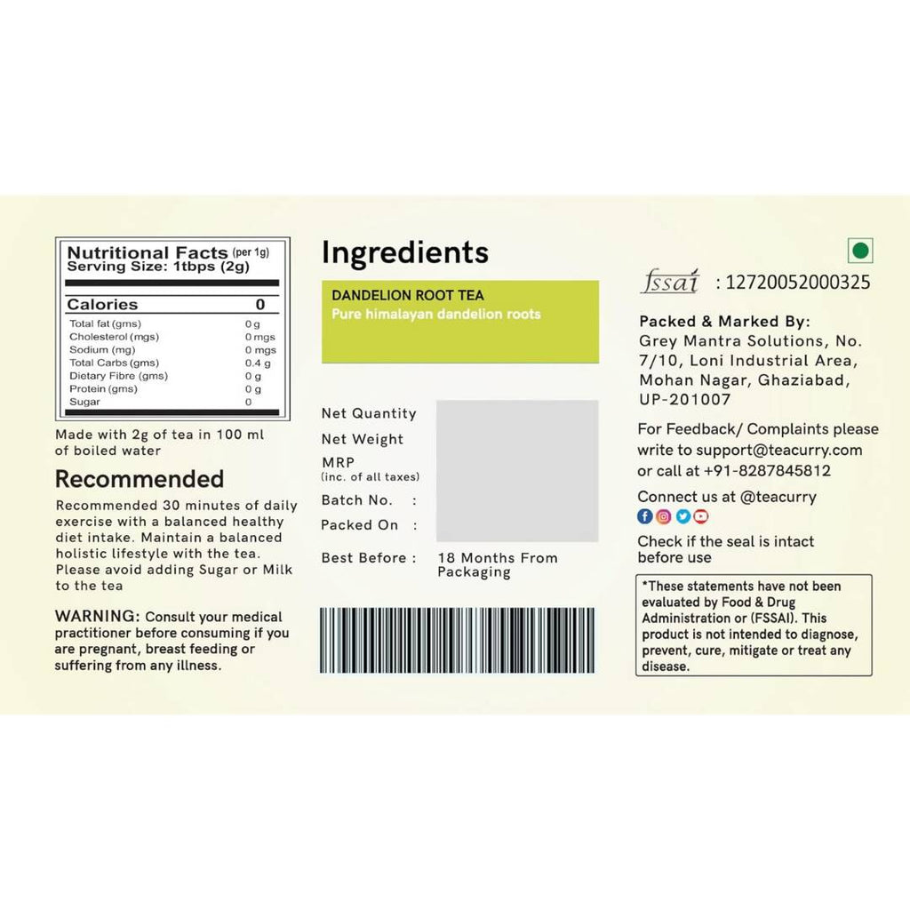Teacurry Dandelion Root Tea Bags - Distacart
