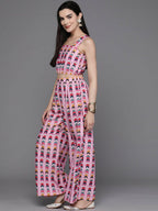Ahalyaa Women Printed Crop Top with Palazzos & Jacket - Multi Color