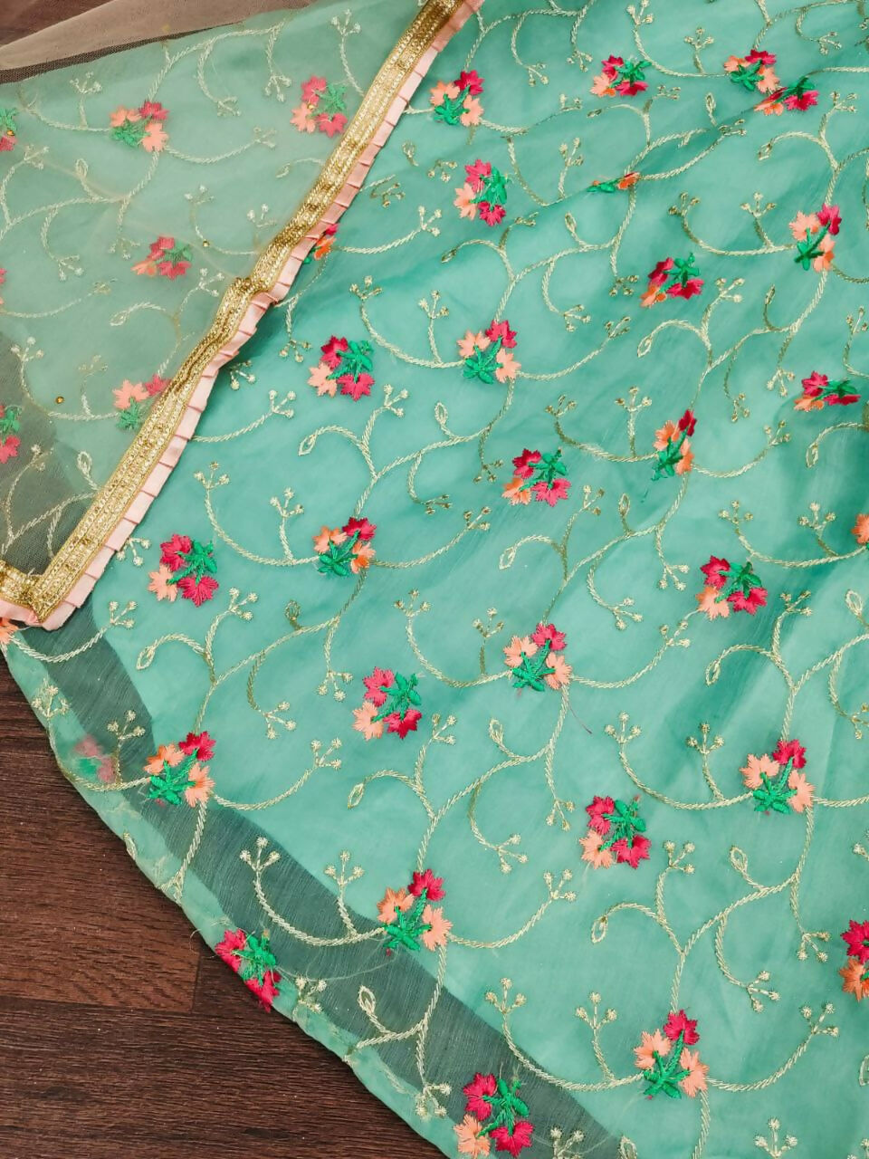 Jyoti Fashion Beautiful Sky Blue Organza Silk Embroidered Kids Lehenga Choli Set