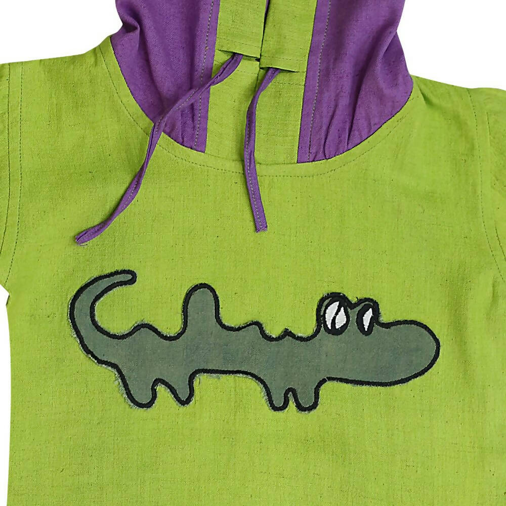 Mhyssa Croco Half sleeves Green and Purple Hoodie with Shorts Set For Kids