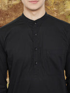 Even Apparels Men's Pure Cotton Black Kurta