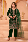 Joban Fashion Green Velvet Embroidery Sequence Work Readymade Kurta Set - Distacart