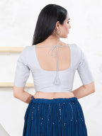 Joban Fashion Silver Tissue Elbow Sleeveless Front Open Blouse