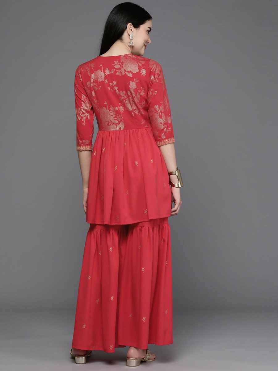 Ahalyaa Women Floral Printed Tunic with Palazzos - Red Color