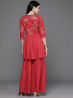 Ahalyaa Women Floral Printed Tunic with Palazzos - Red Color