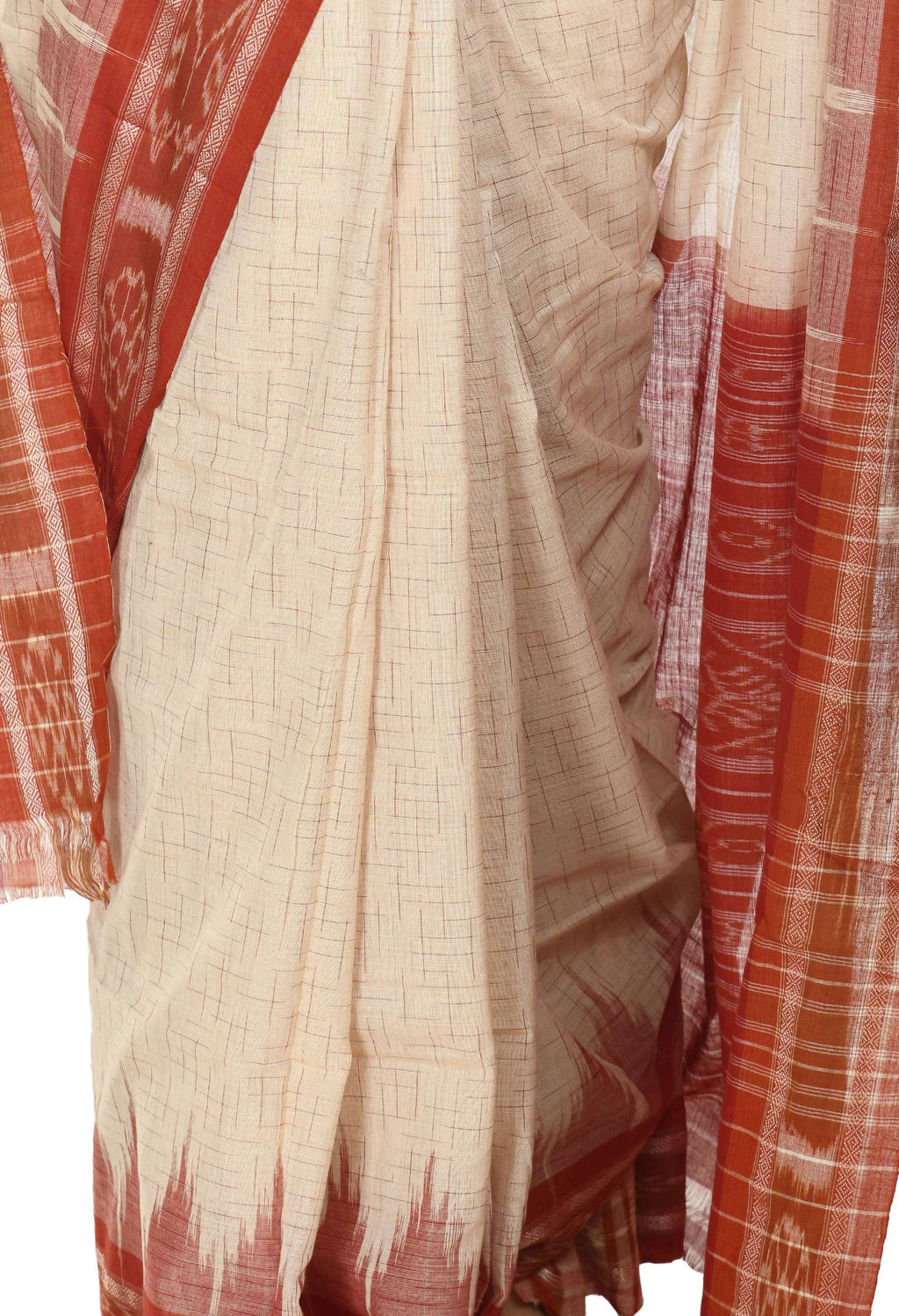 Vamika Sambalpuri Ikat Cotton Jharana Tasrite & Maroon Saree - Distacart