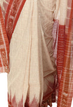 Vamika Sambalpuri Ikat Cotton Jharana Tasrite & Maroon Saree - Distacart