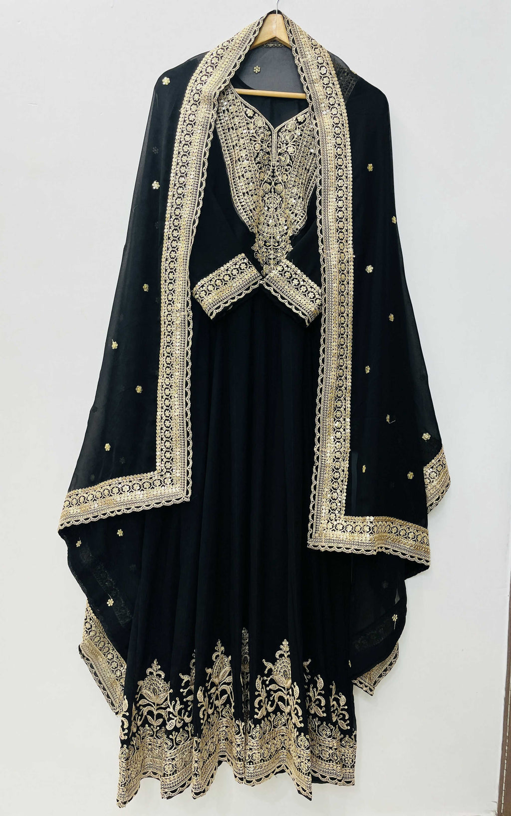 Teeya Creation Black Color Faux Georgette Embroidery Work Long Party Wear Gown