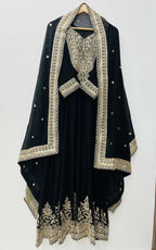 Teeya Creation Black Color Faux Georgette Embroidery Work Long Party Wear Gown