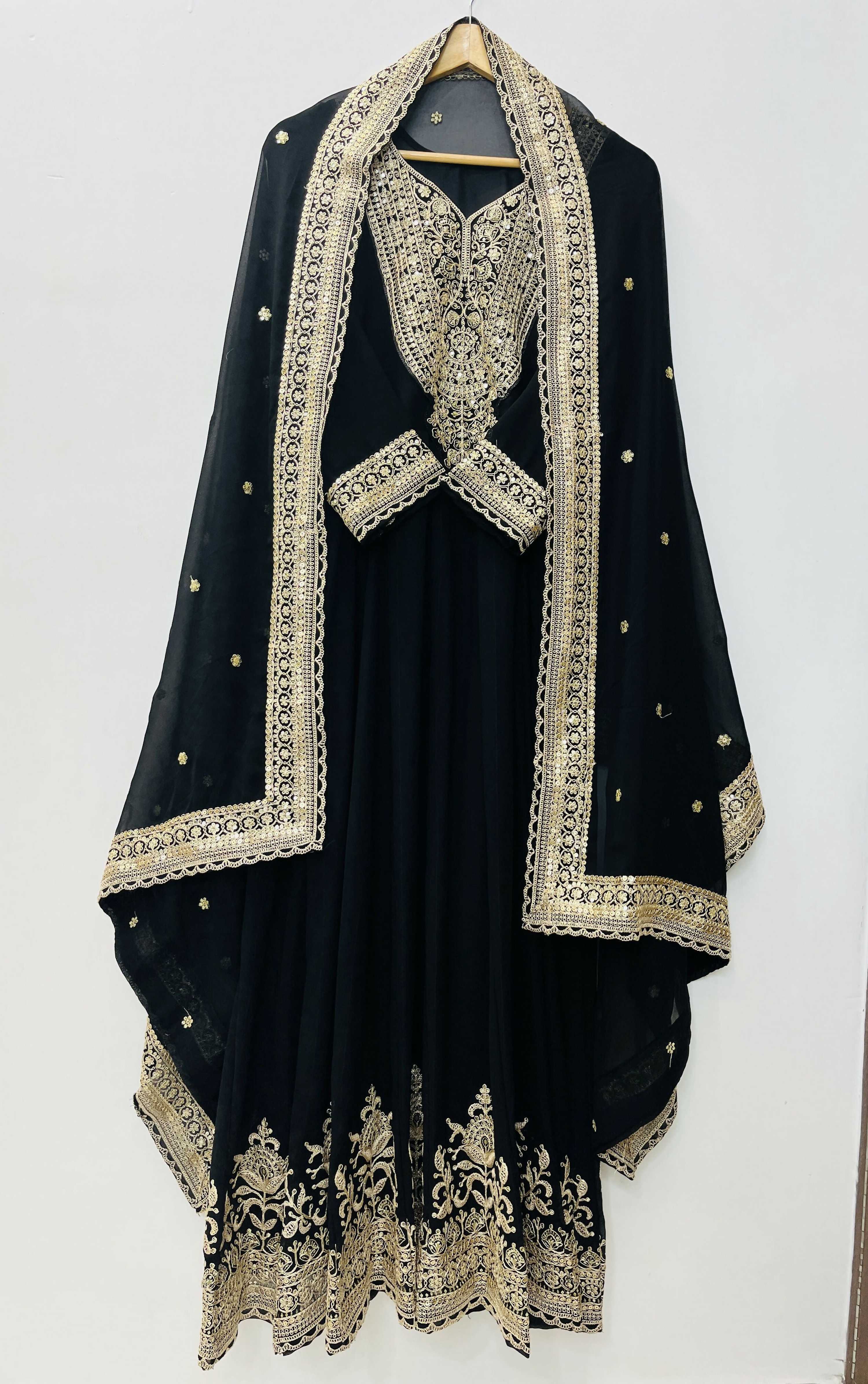 Teeya Creation Black Color Faux Georgette Embroidery Work Long Party Wear Gown