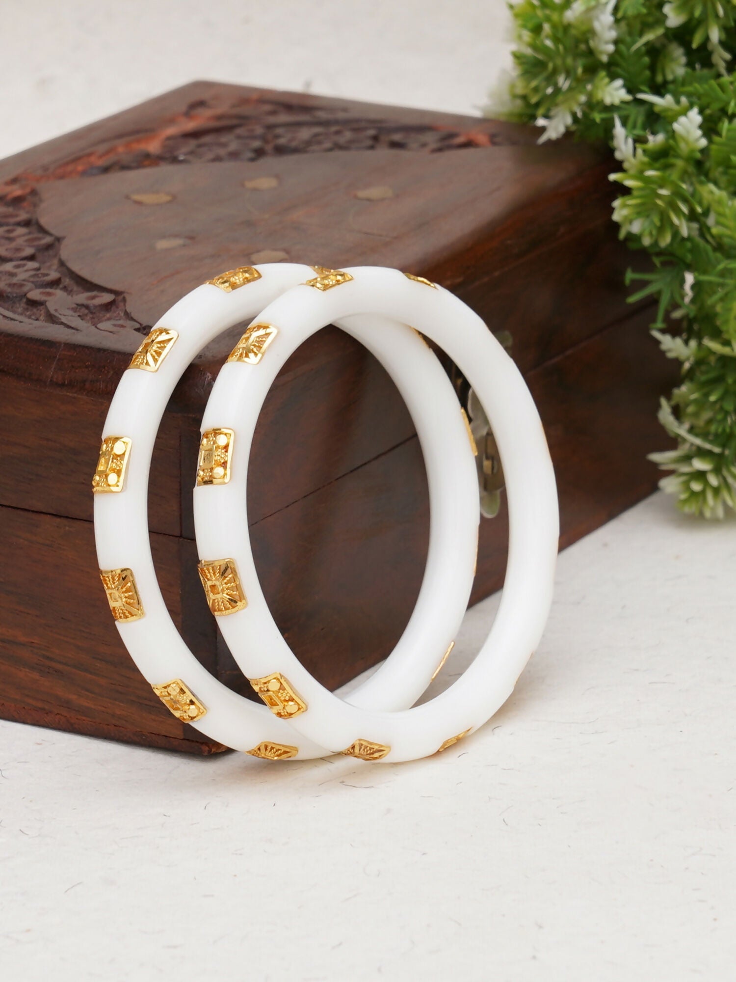 Golden Bangles (White) - Ruby Raang - Distacart