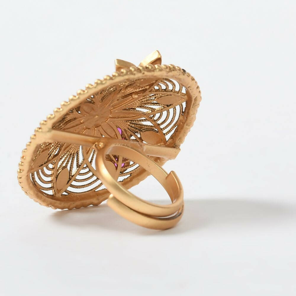 Mominos Fashion Joharkamal Gold-Polished Stone Studded Adjustable Finger Ring - Design 13