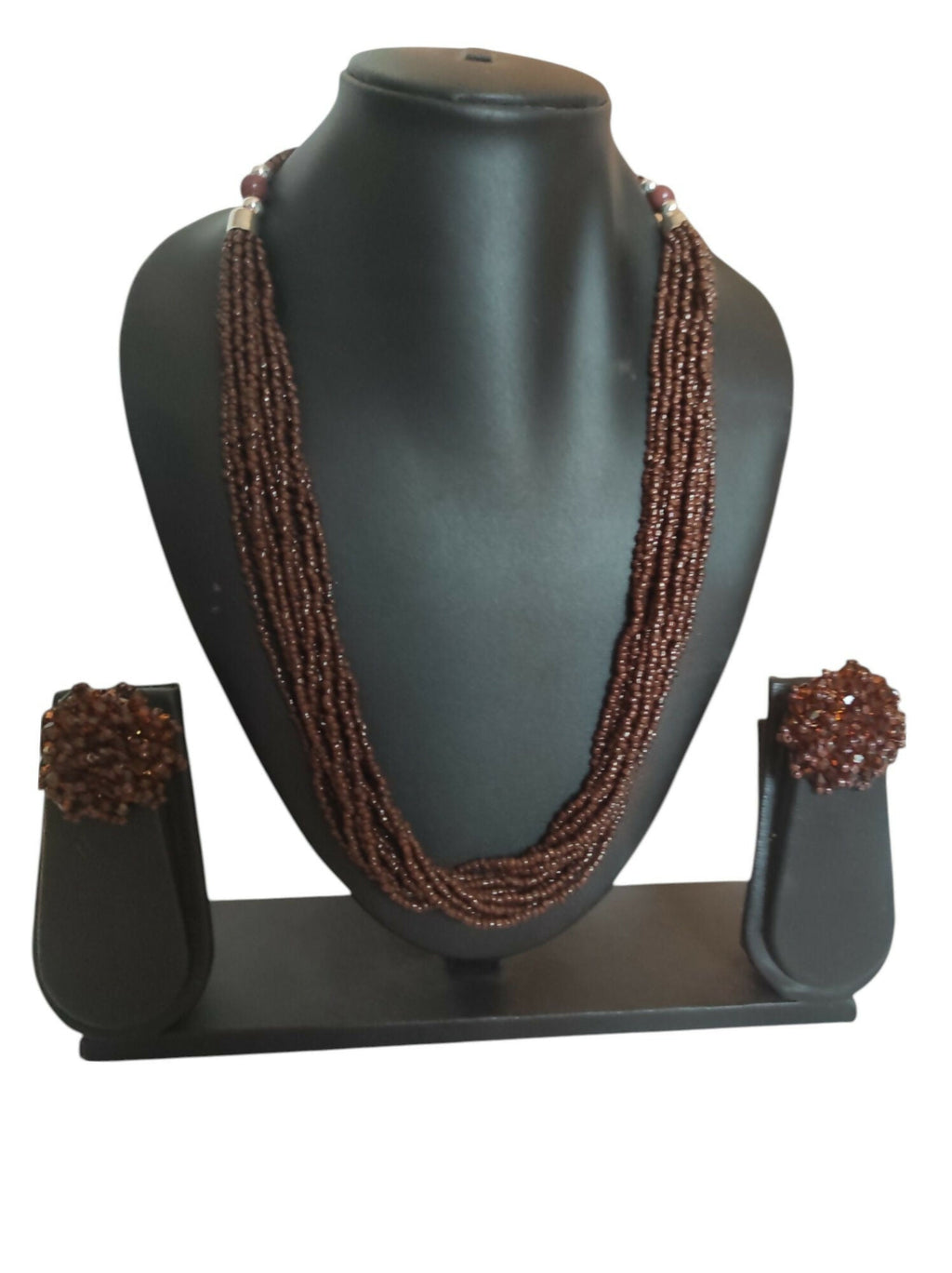 Inhanns Bloom Handmade Beaded Necklace With Earrings - 12 Layers - Coffee Necklace Set