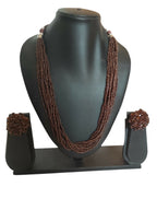 Inhanns Bloom Handmade Beaded Necklace With Earrings - 12 Layers - Coffee Necklace Set