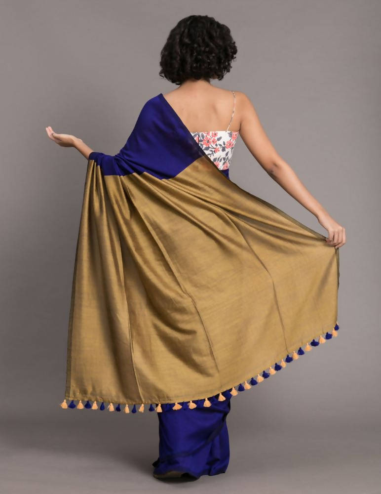 Suta Navy Blue Golden Colourblocked Saree - Distacart
