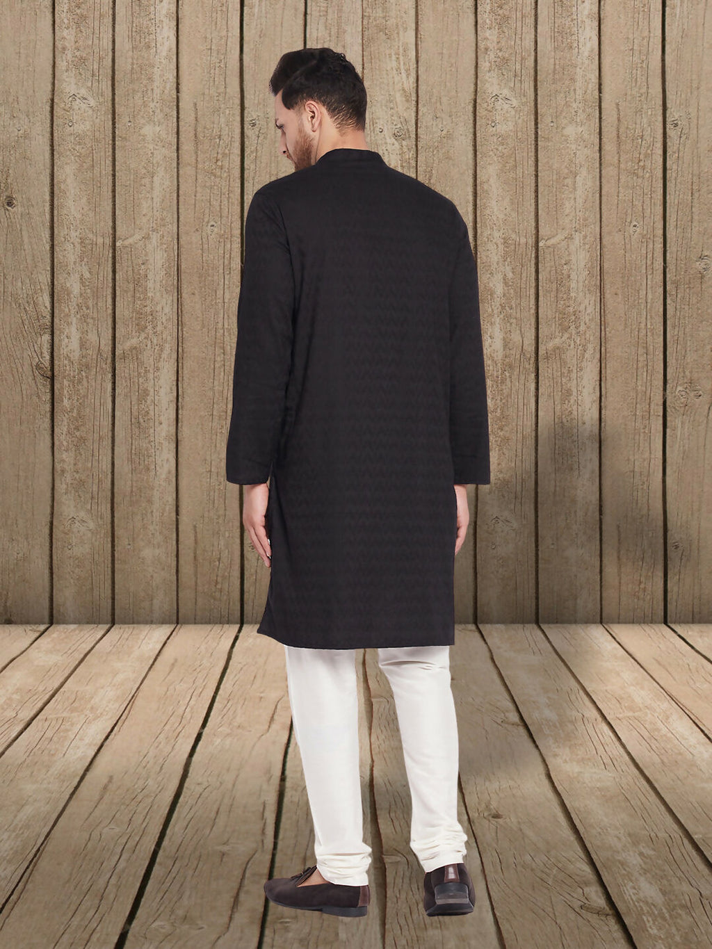 Even Apparels Men's Rayon Embroided Black Kurta