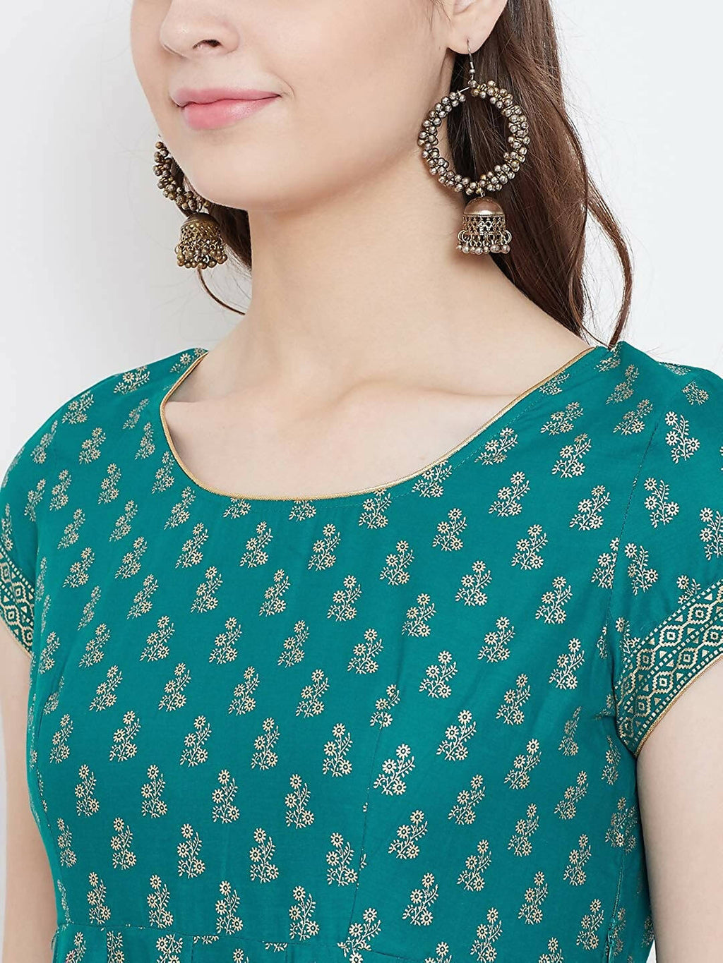 Cheera Embellished Daily Wear Cotton Blend Kurta - Turquoise Green