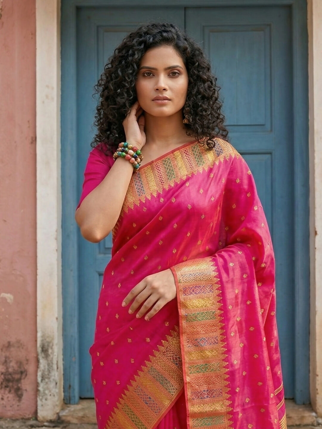 Shree Shyam Fashion Pink Silk Blend Saree - Distacart