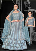 Aqua Blue Net Semi-Stitched Bridal Lehenga - Nimayaa Bonanza